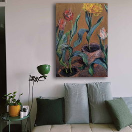 Wallity Pintura Decorativa en Lienzo Tres Macetas de Tulipanes de Claude Monet, 70 x 100 cm